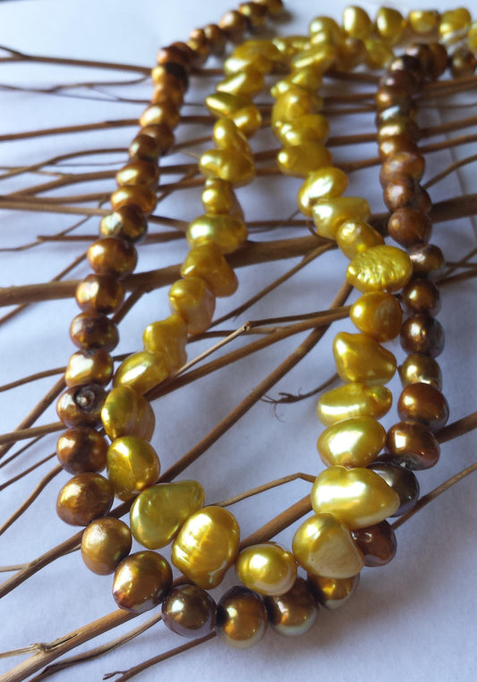 Freshwater Pearls in Golden Nugget & Bronze