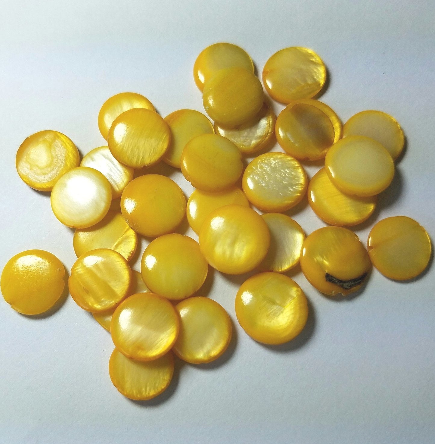 Mother of Pearl Flat Puffed Rounds-Sunshine Yellow