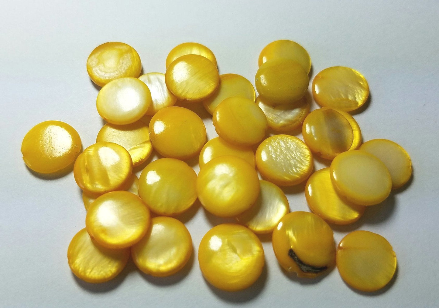Mother of Pearl Flat Puffed Rounds-Sunshine Yellow