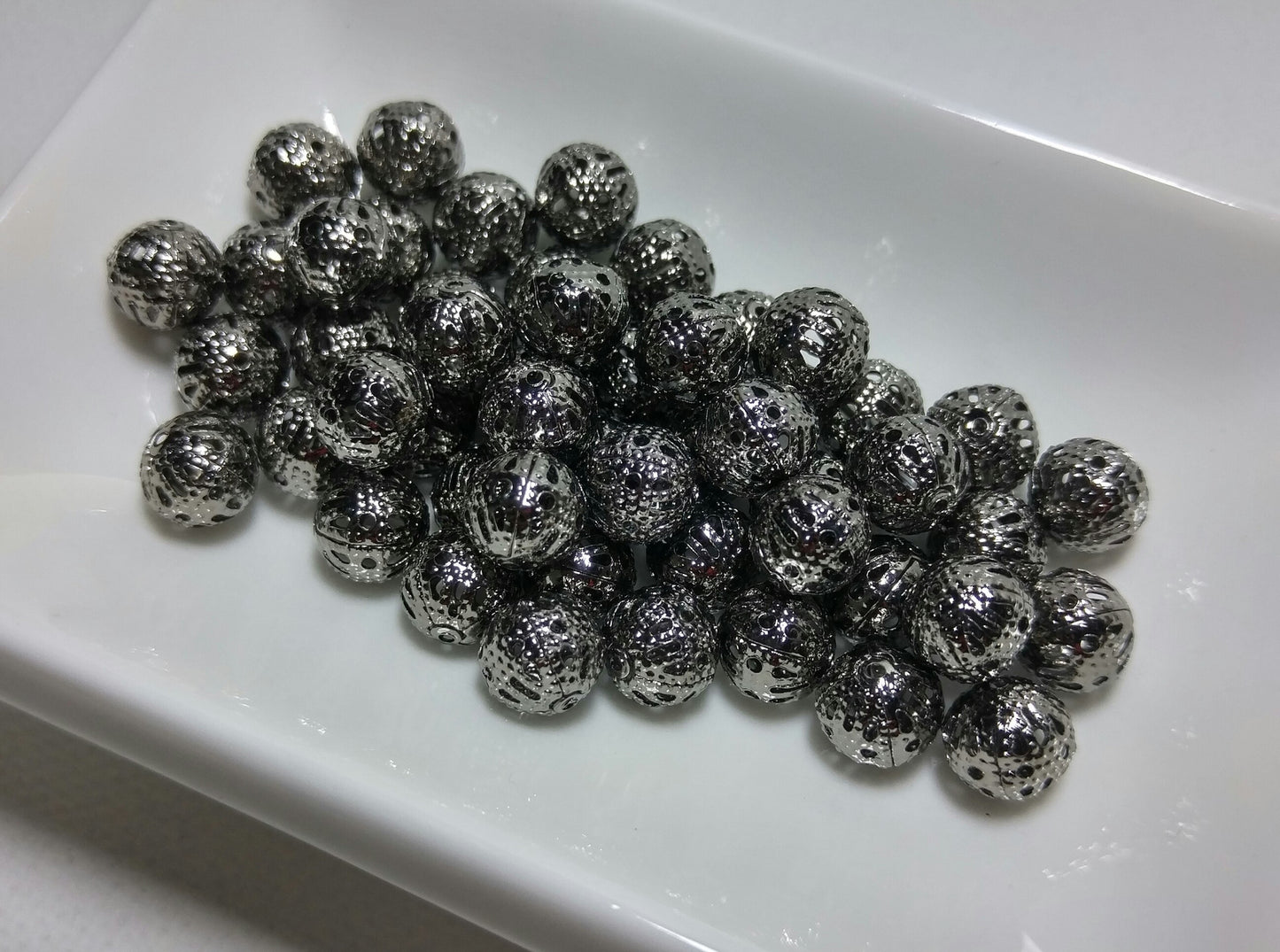 50 Steel Gunmetal Filigree Beads