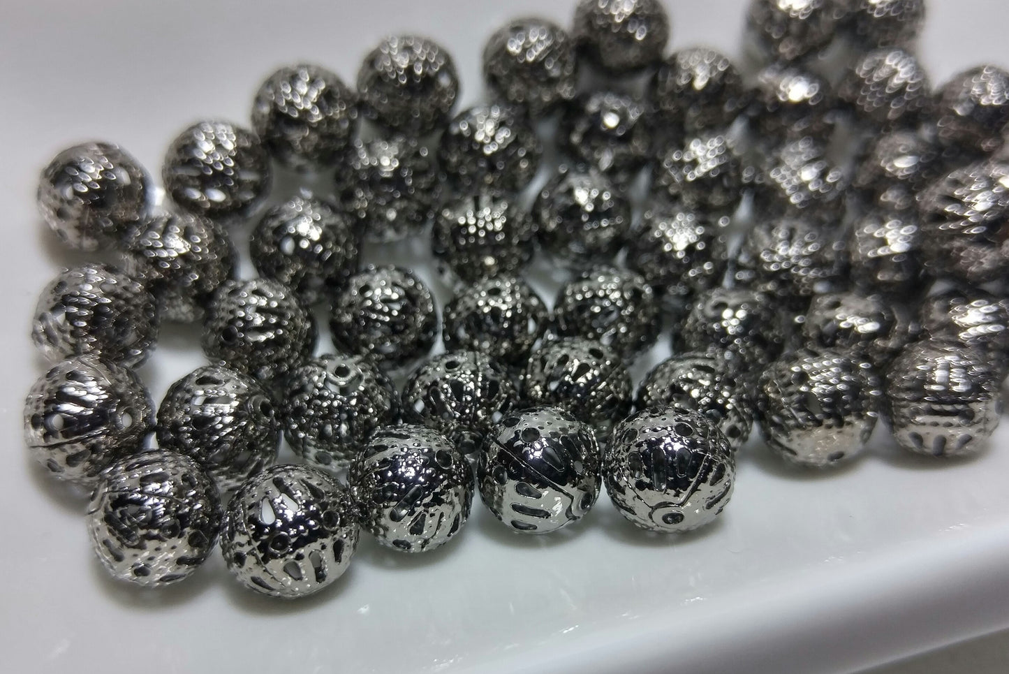 50 Steel Gunmetal Filigree Beads