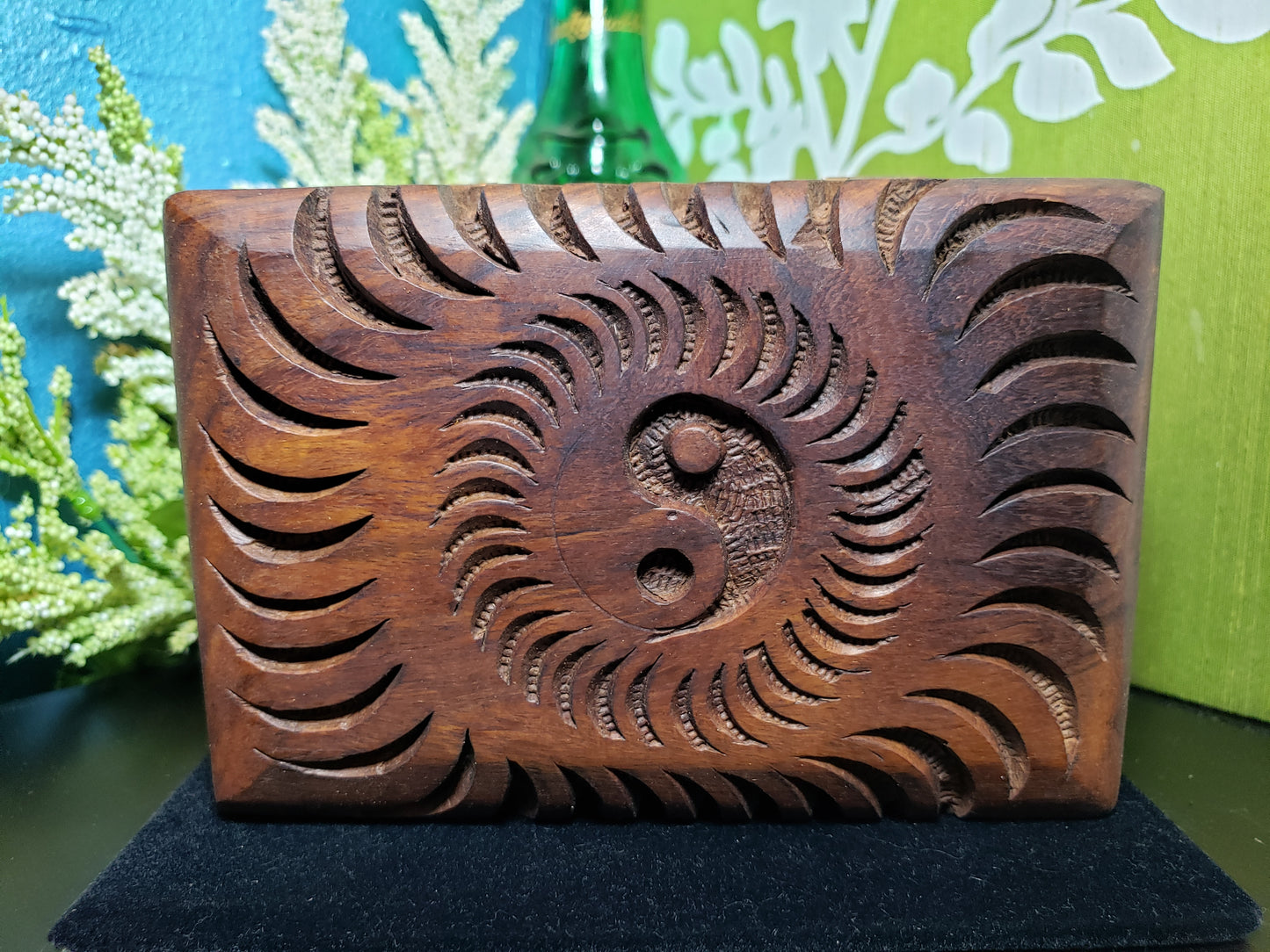Ying yang carved wooden box