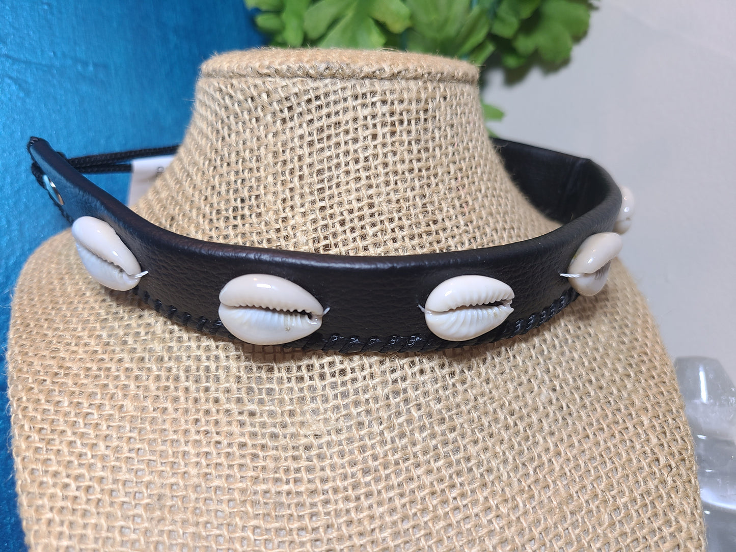 Leather Cowrie Shell Choker Necklace
