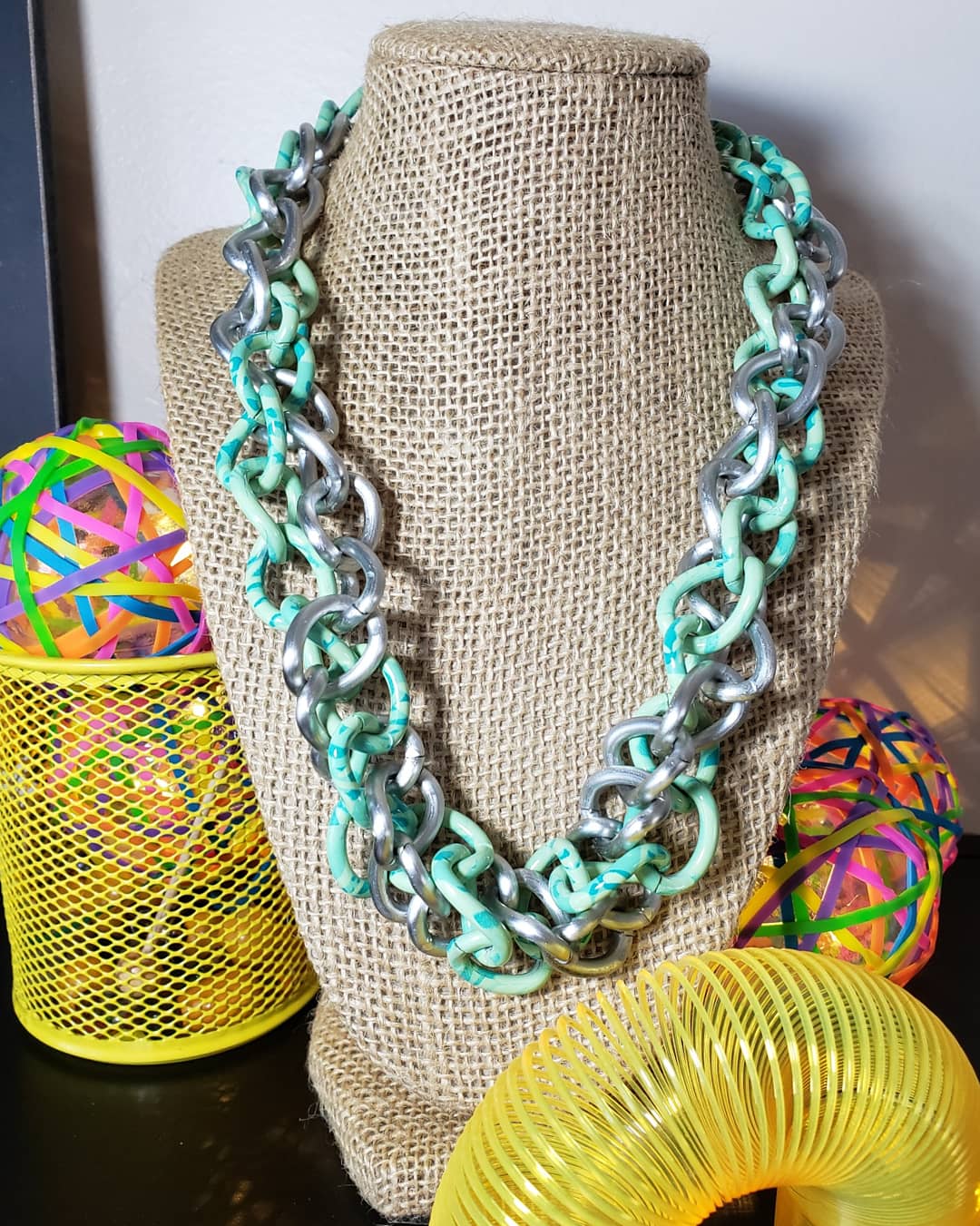 80s style thick acrylic double chain necklace
