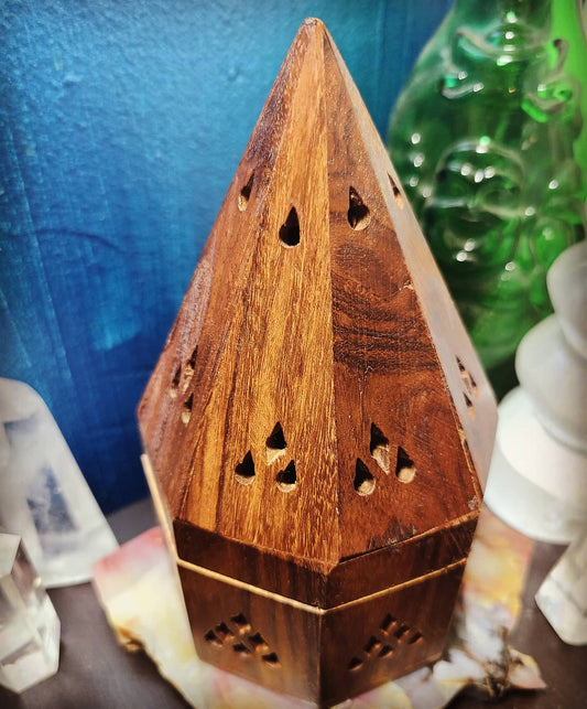 Carved Wooden Cone Shaped Incense Burner