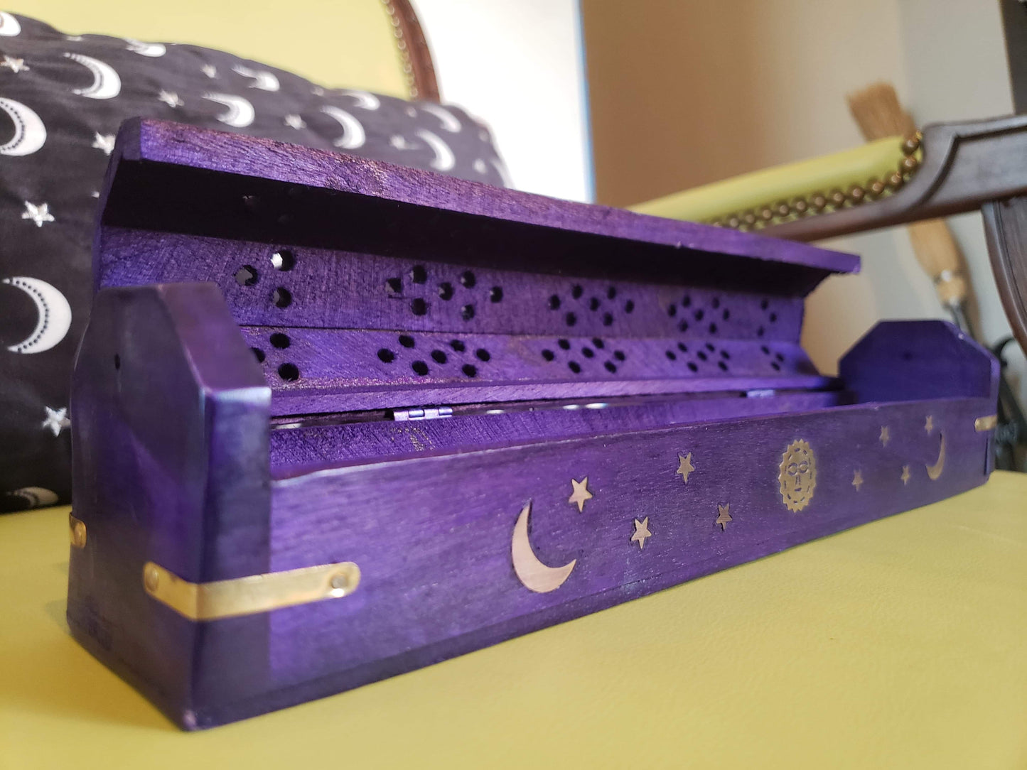 Purple Celestial Wood Coffin Incense Burner