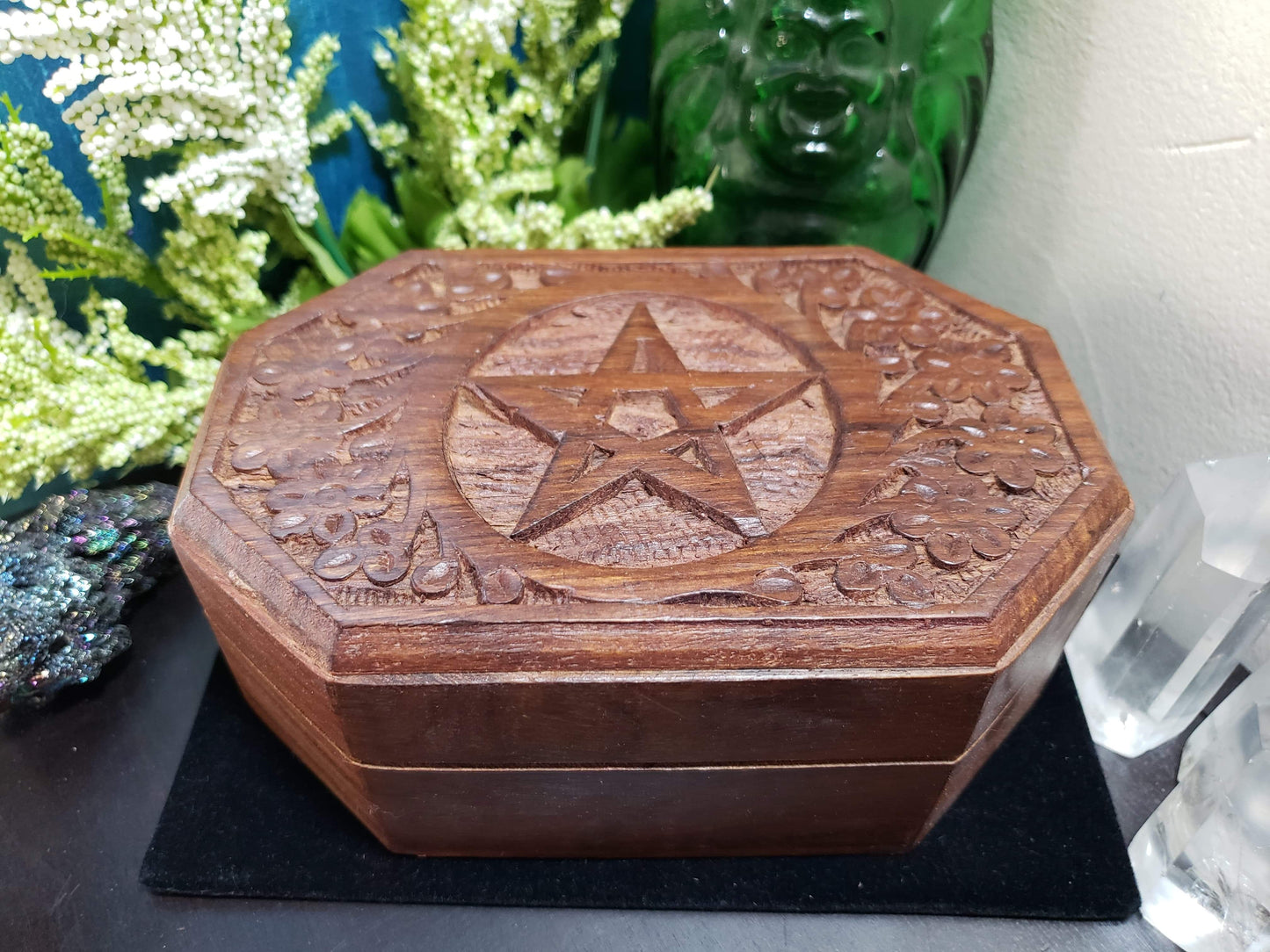 Pentagram Carved Hexagon Wooden Box