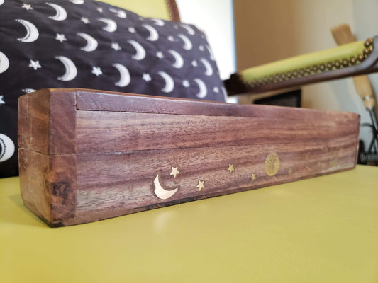 Sun & Moon Wood Coffin Incense Burner